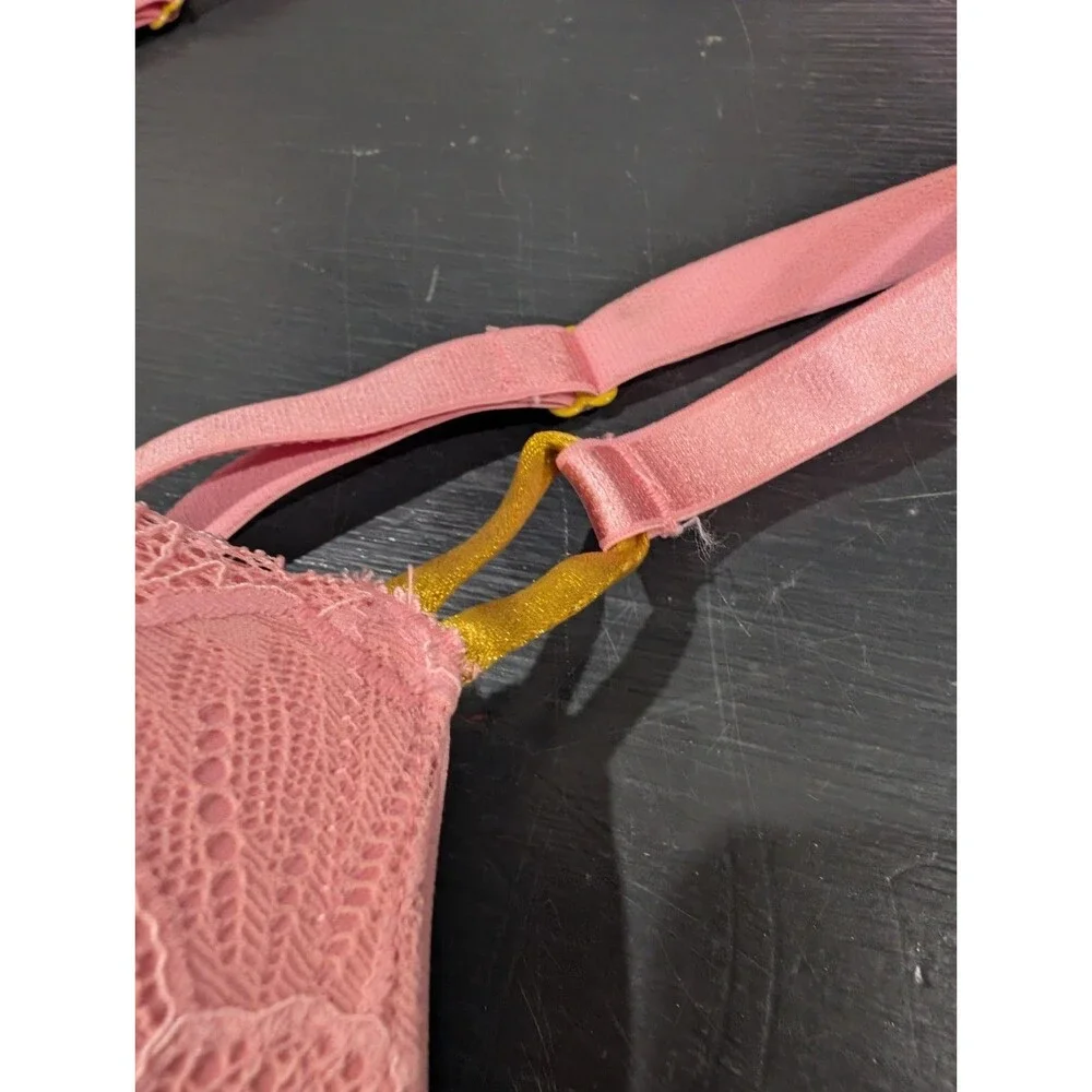 Victoria's Secret 38DD Sexy Lace Push Up Bra Pink Flower mesh underwire NWOT